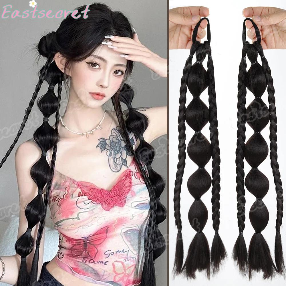 

Black wig ponytail female bubble Fried Dough Twists braid Y2K braided hair boxing braid fashion synthetic wig ponytail braid
