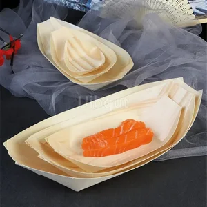Caiaque descartável para sushi, 50, 100 peças de bambu natural, bandeja descartável para salada, pinho, bolo, lanche, prato 8 principais vendas barco de sushi madeira - №5