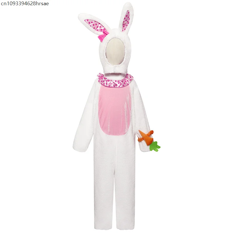 2025 New Arrival Cute Bunny Child Book Week Halloween Dress Up Jumpsuit With Hood Suit Fuzzy White Rabbit Costume For Girls view 2