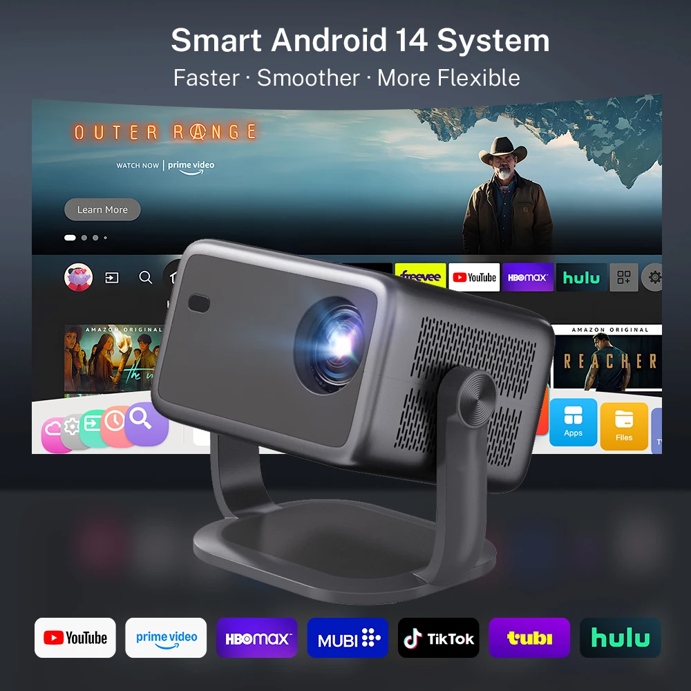 

LYncast High-End Android 14.0 Projector, H726 Chip, Support 8K, BT5.4 Voice Remote, Auto Keystone, 40-120" Screen, Portable Home