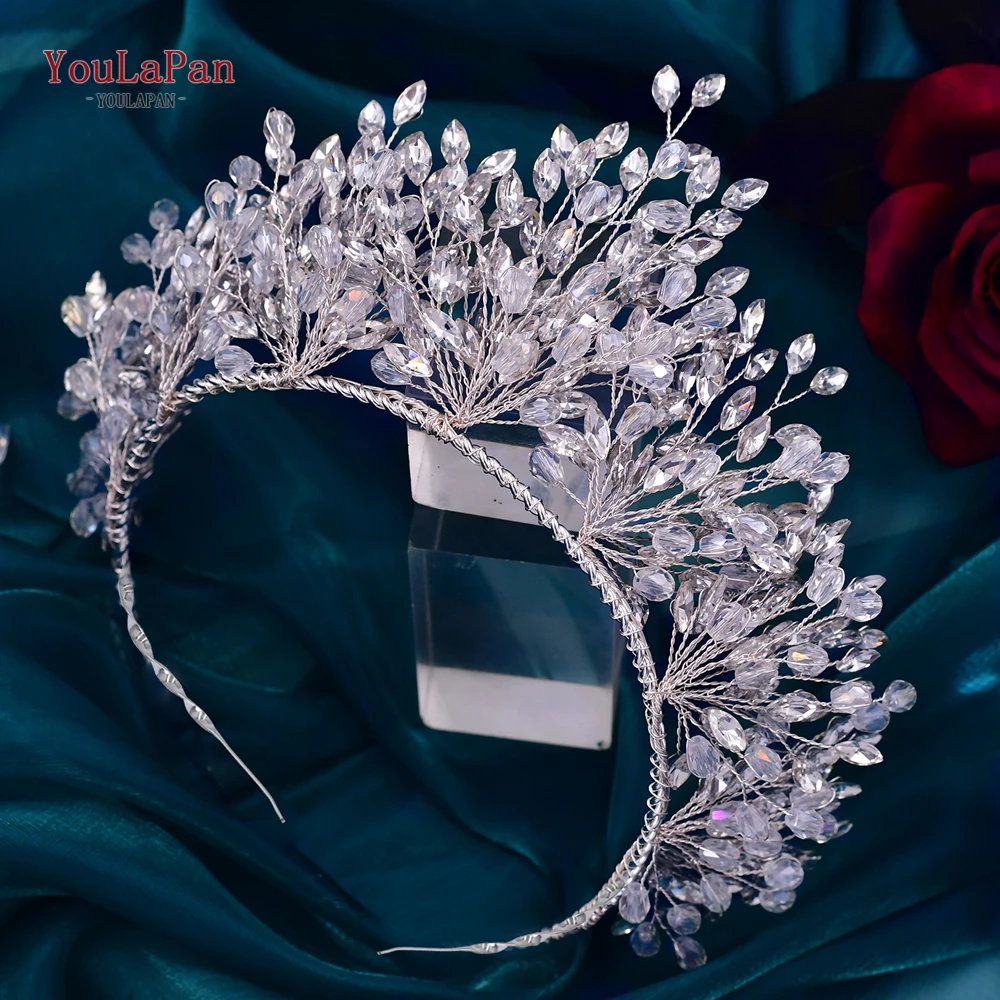 Youlapan casamento tiara de cabelo cristal nupcial tiara coroa cor prata bandana para noivas acessórios para o cabelo headpiece jóias hp361