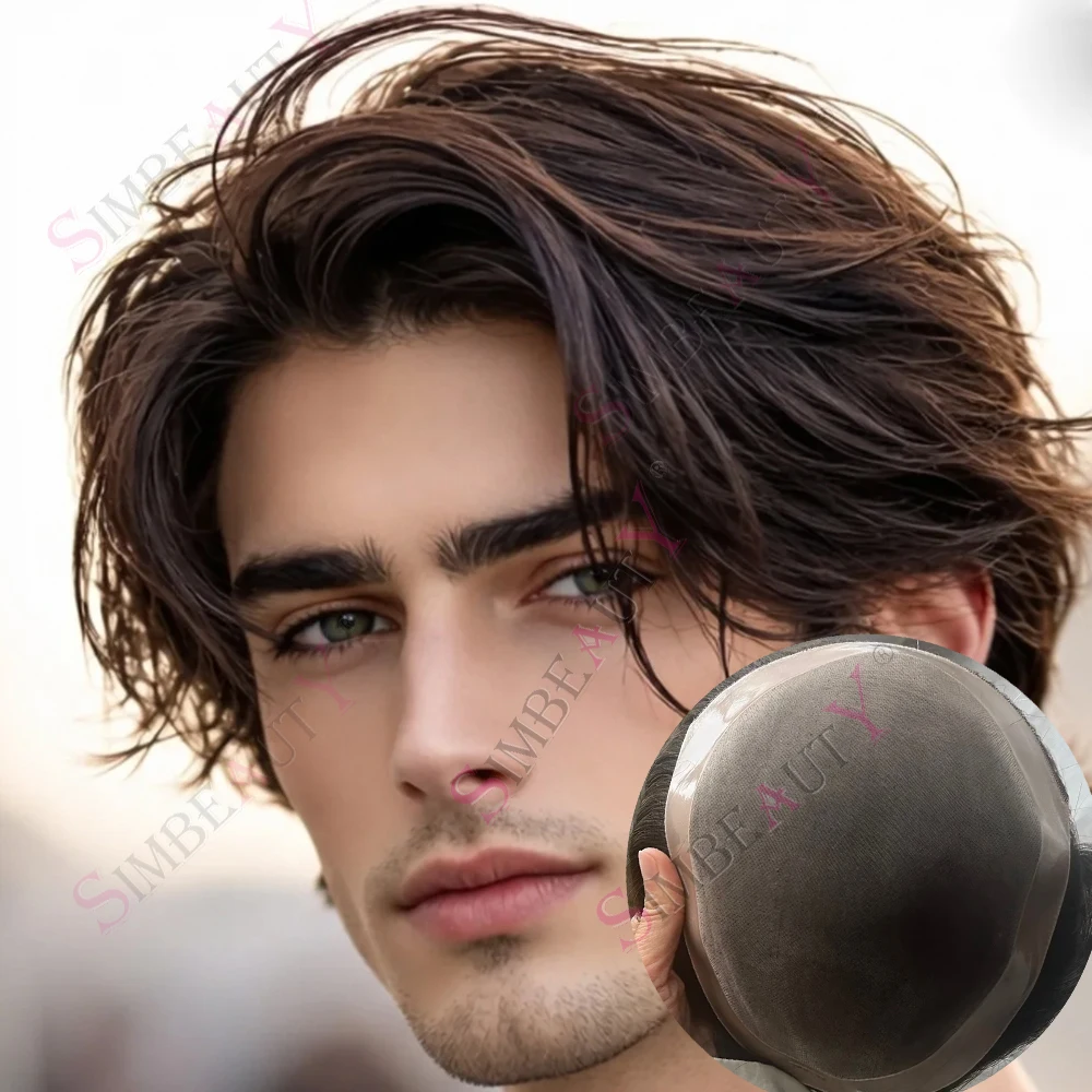 

6Inch Men's Capillary Prosthesis Fine Mono PU Base Remy Indian Human Hair Durable Man Toupee Black Brown Hair Replacement System