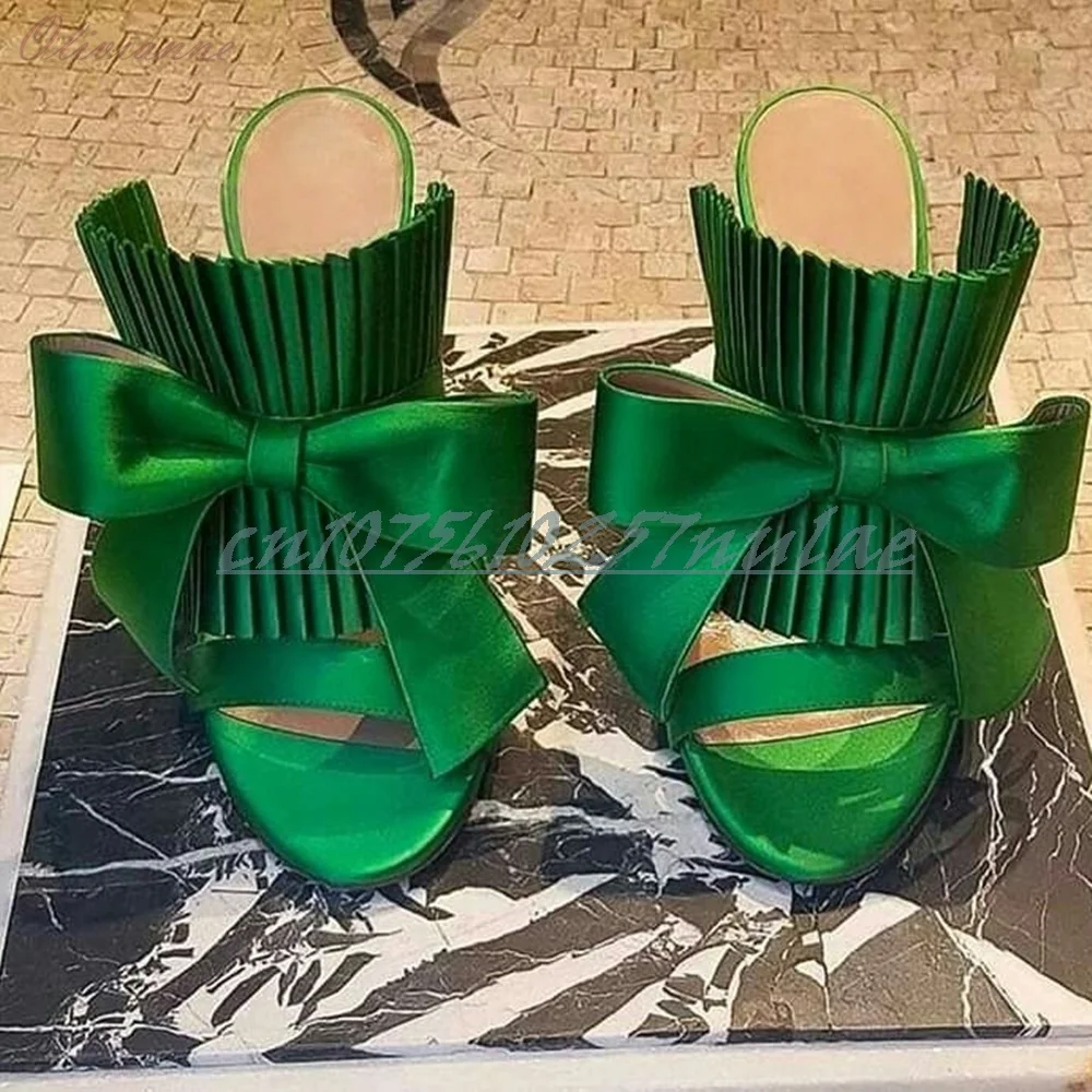 

Green Front Butterfly Knot Decor Slippers Open Toe Stiletto High Heel Retro Style Party Elegant Women Shoes 2025 New Para Mujere