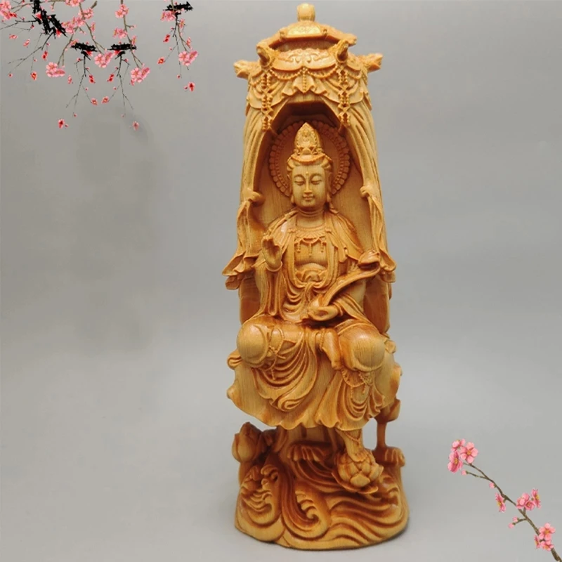 BoxWood/Thuja Woood 18cm Guanyin Real Wood Traditional Chinese Myth Figure Statue Office Decoration Collection Sculpture