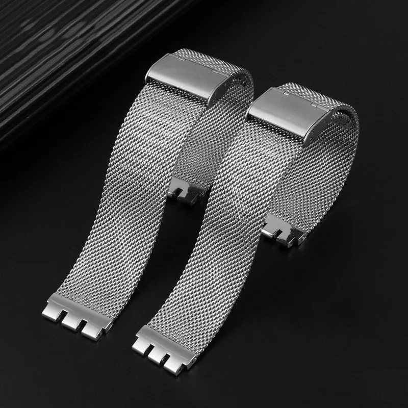 Stainless Steel Watch Strap for Swatch 17mm 19mm Mesh Solid Metal Watch Band Women Men Replacement Wristband Bracelet