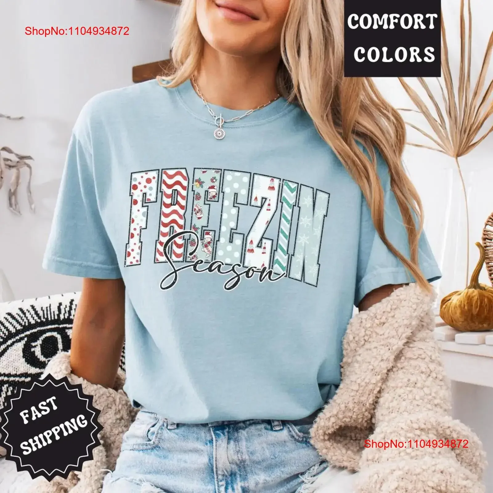 

Freezin Season T Shirt Women's Holiday Trendy Xmas for Her Sweater Weather Coworker vintage Washed fashion Slightly homme Soft