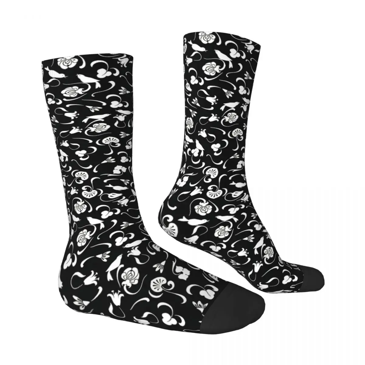 Stylized Birds And Flowers Skull Skeleton Socks Male Mens Women Summer Stockings Harajuku