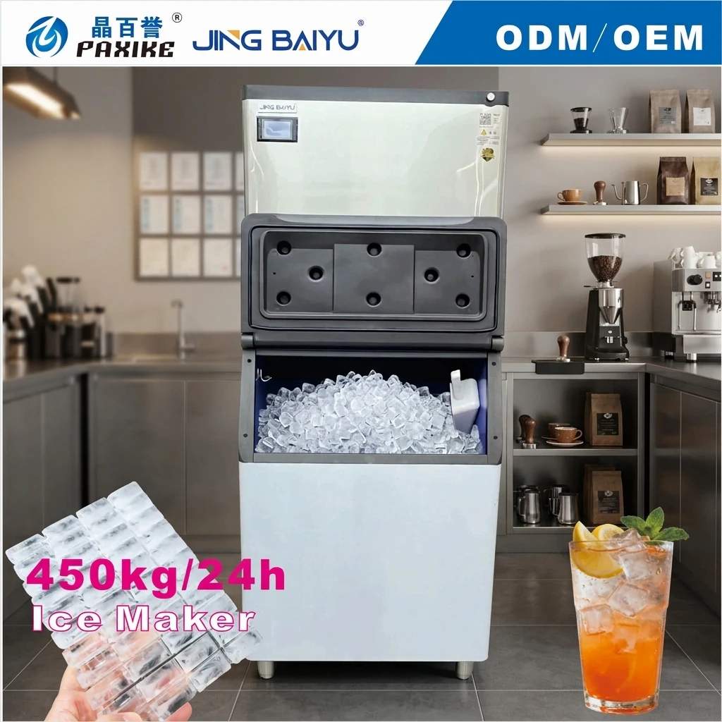 BY-1000W(B) 450kg Semi-square Ice Cube Maker Machine Water Cooled Food Grade Stainless Steel for Coffee Cold Drink Shop