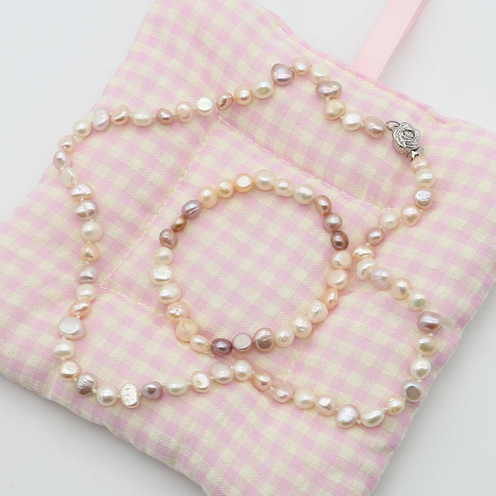 

Irregular Freshwater Pearl Necklace and Bracelet Set with Flower-shaped Copper Clasp Exquisite Gift for Niche Girls 18-45cm