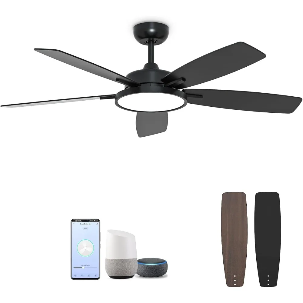 

52 Inch Smart Ceiling Fan with Light,Ultra Silent Reversible DC Motor Fan Remote Control Compatible with Alexa Google home，black