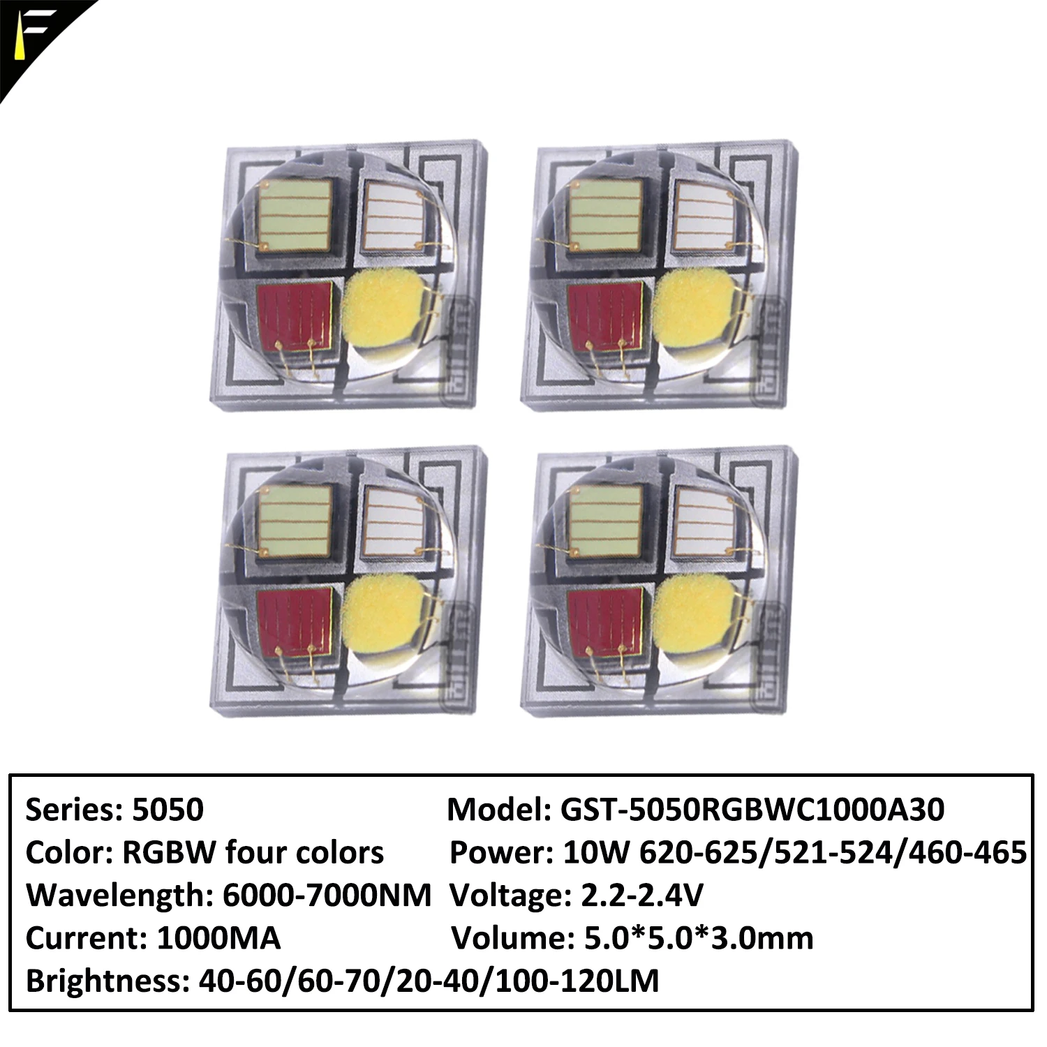 4 pieces Stage Par Flood Light LED 5050 RGBW 7-Color LED Beads 5050 SMD 10W Full-Color Red Green Blue White (RGBW) 4-in-1 Combin