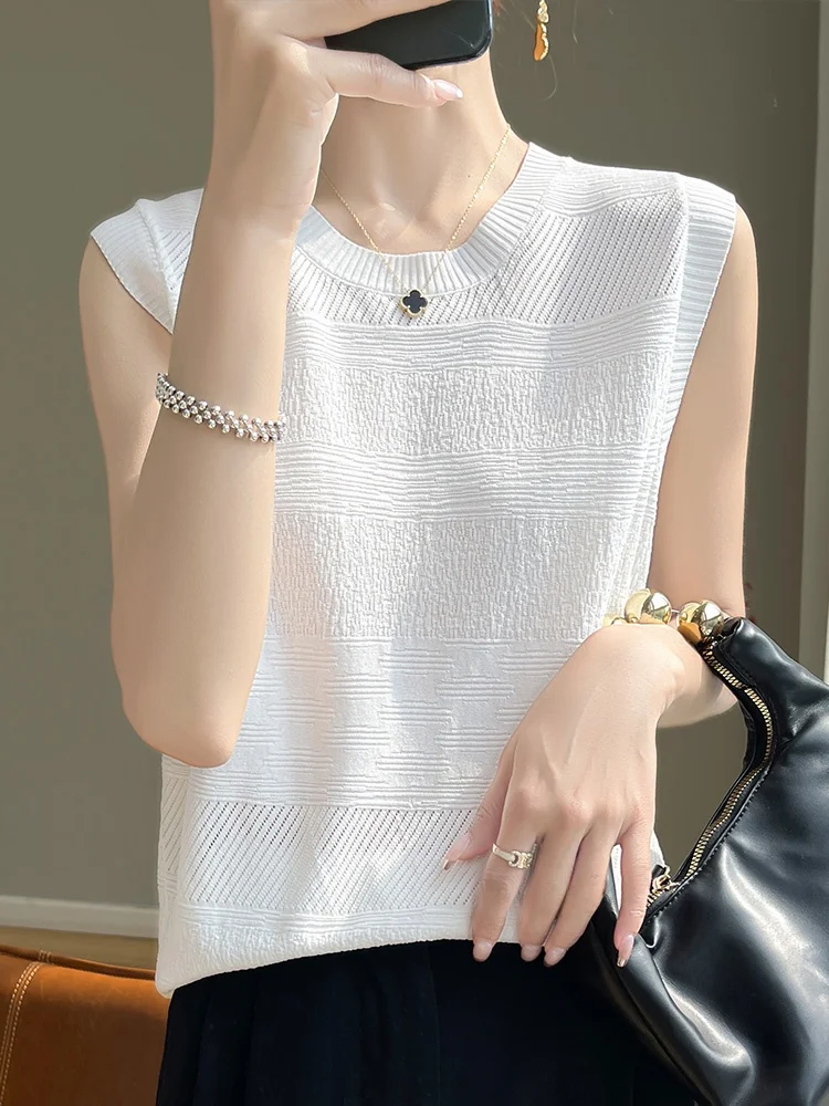 Women's Seamless Knitted Vest Heavy Industry Sleeveless Top Summer Outerwear Slimming Integrated Knitwear Base Layer Tank Top