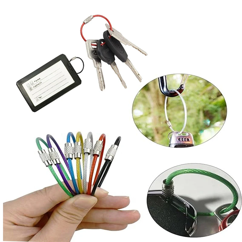 10pcs stainless steel wire different color keychain cable keyring chain for outdoor hanging DIY camp hand tool set