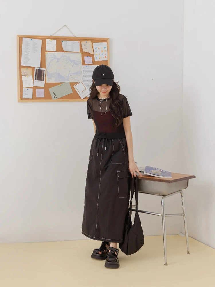 

Новая женская рабочая юбка Queenop весна-лето, длинная, с цветными вставками, высокая талия, А-силуэт, полиэстер