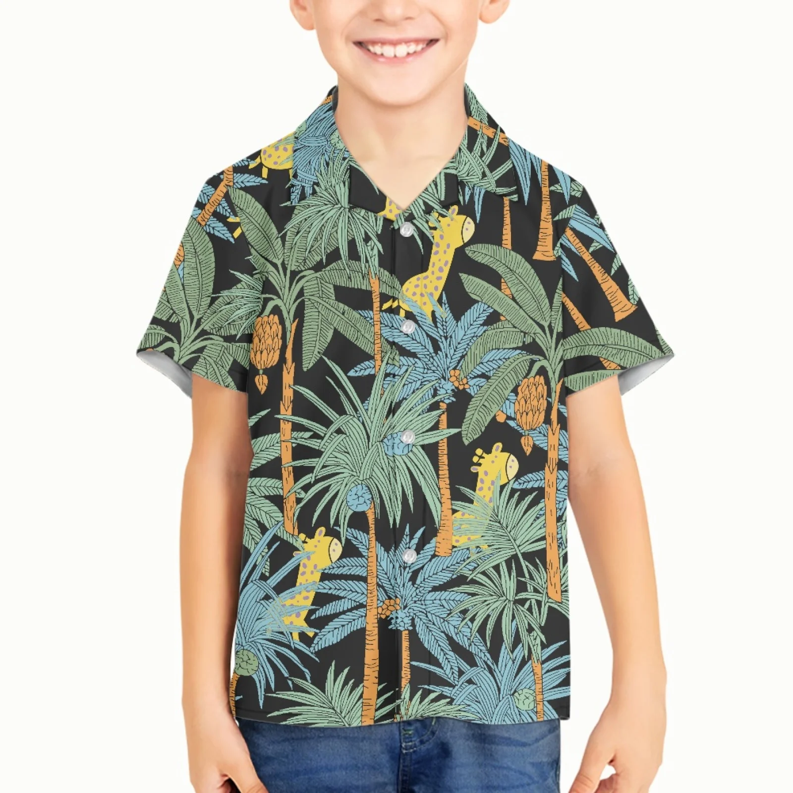 

Summer Polynesia Palm Leaves Print V-neck Boys Shirt Polyester Cotton Beach Anti-Pilling Short Sleeve Hawaii Shirts For Boys