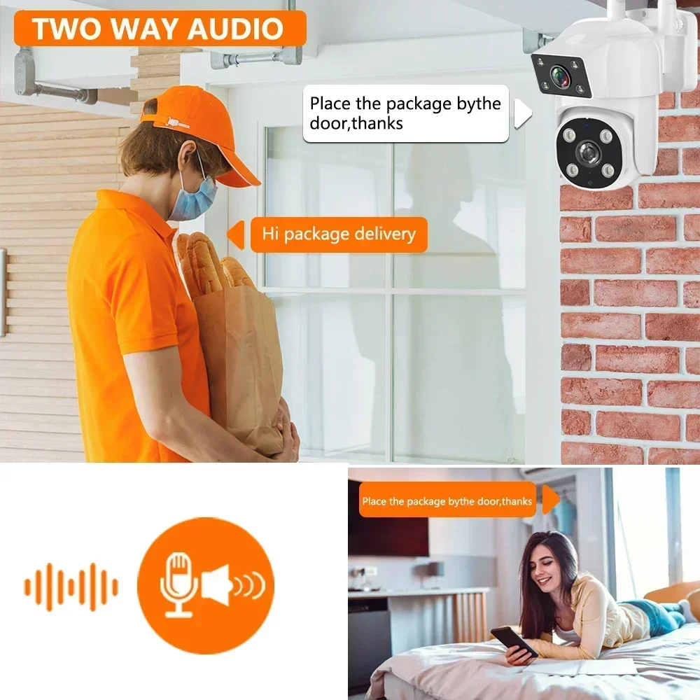 4K HD Wifi PTZ IP Security Camera Dual Lens Outdoor Auto Tracking Wireless CCTV Video Surveillance Camera 8MP Color Night Vision