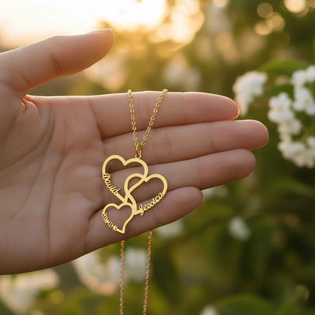 

Personalized Heart Name Necklace Customized 1-5 Heart Name Pendant Family Necklace Stainless Steel Jewelry Mother's Day Gift