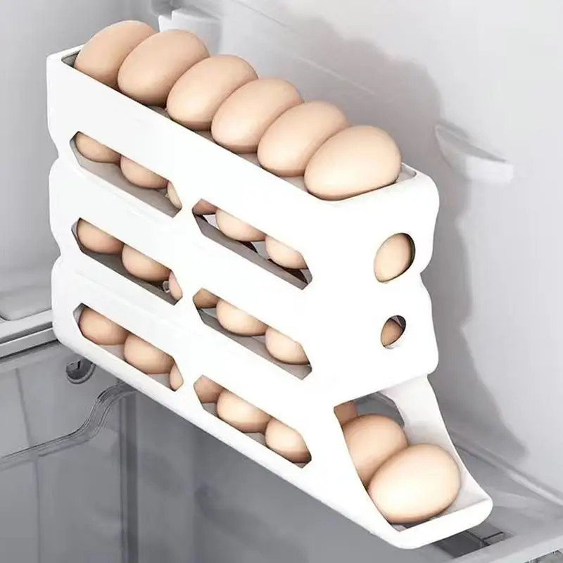 4 Tier Egg Dispenser Space-Saving Egg Roller Large Capacity Roll Down Egg Dispenser For Refrigerator Cabinet