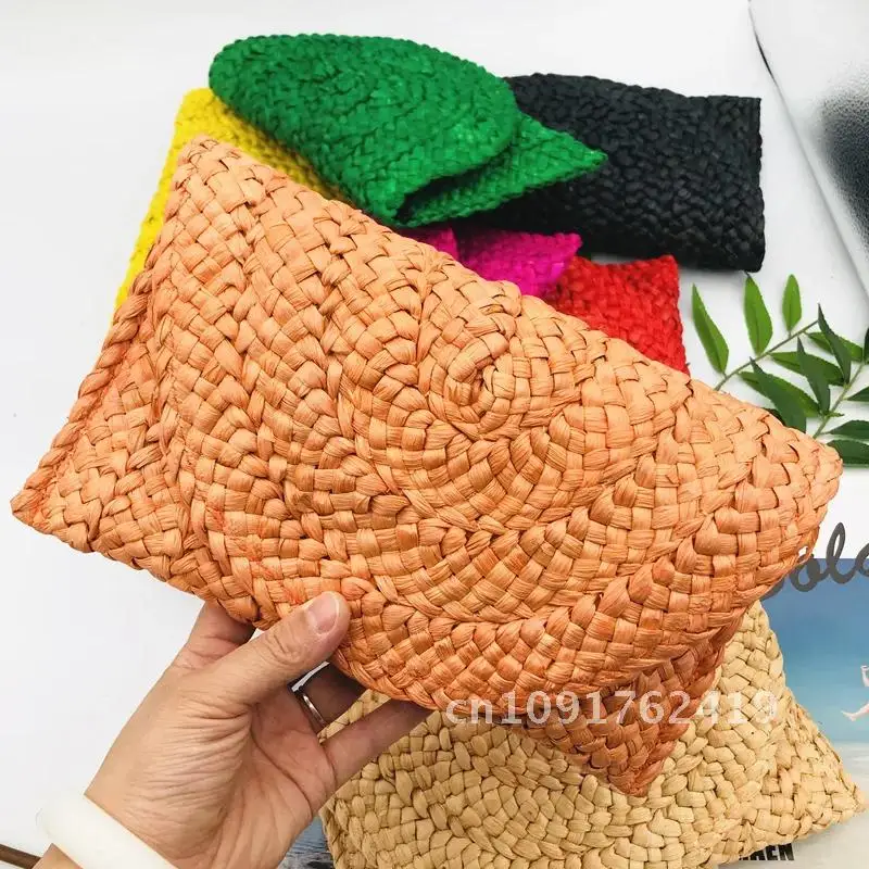 Fashion Corn Husk Handmade Women's Straw Bag Summer New Envelope Wallet Multi-color Beach Holiday Woven Bag Female Coin Purses