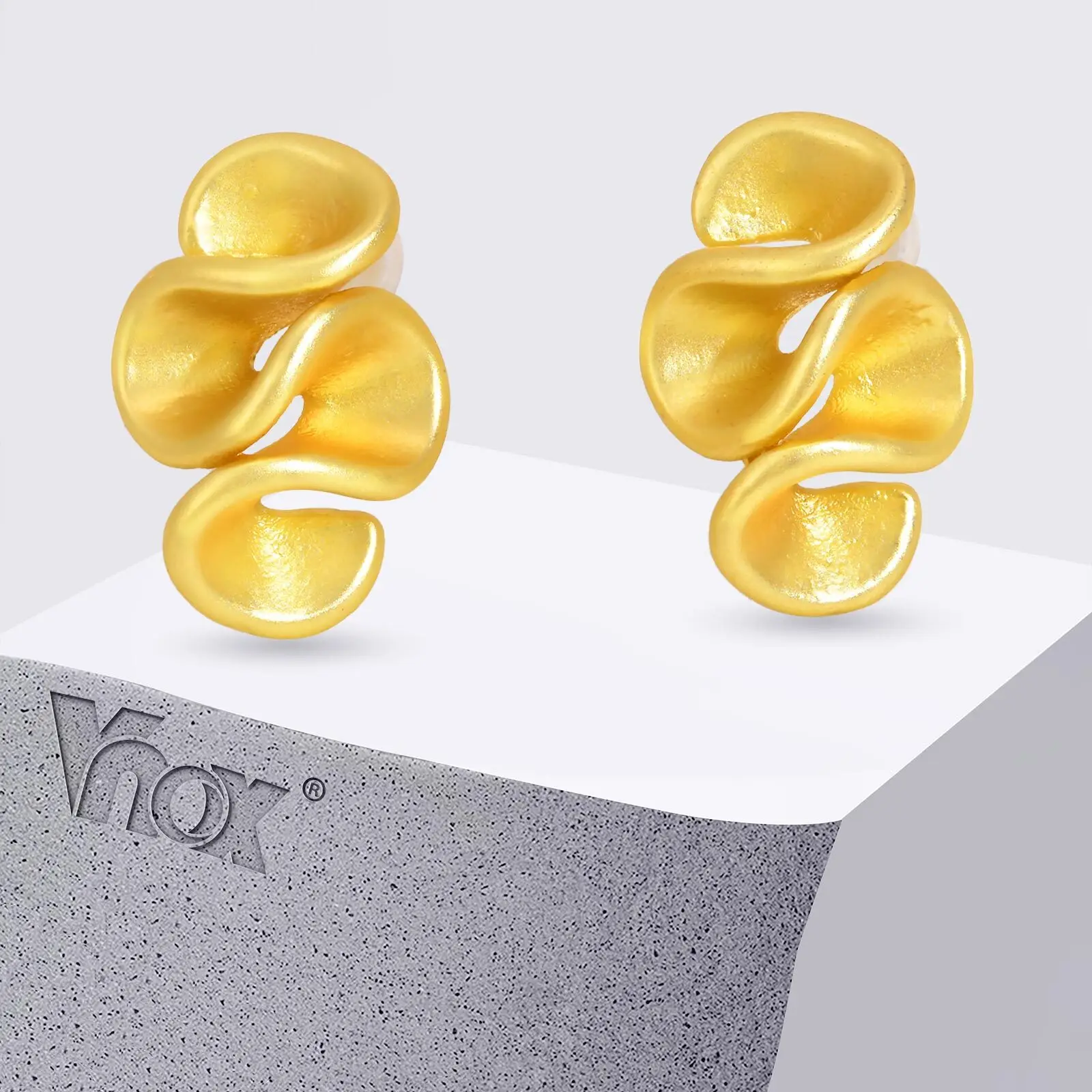 

Vnox Metal Irregular Pleated Earrings For Woman, Simple Gold Color Wrinkle Shape Puncture Earrings, 2025 Trendy Girls Jewelry