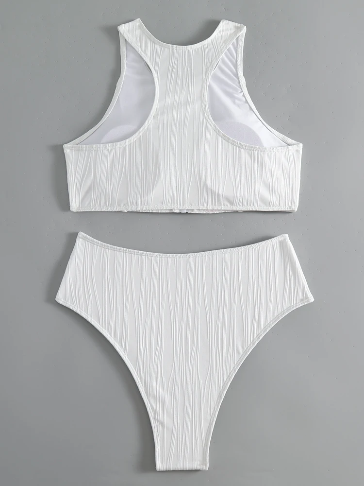 VigoCasual-Conjunto de biquíni push-up sem mangas feminino, maiô de cintura alta, maiô de praia sem costas, branco, verão, sexy, 2022