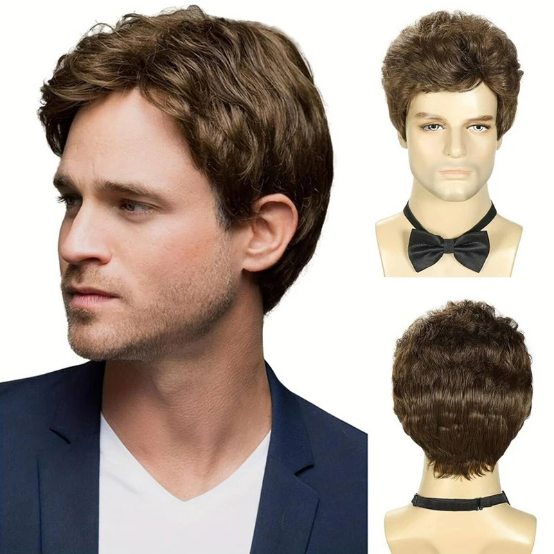 Banquet Man Suit Match Short Curly Hair Man Daily Wear Multicolored Wig Cocktail Party Headwear Africa Style Small Curly Hair