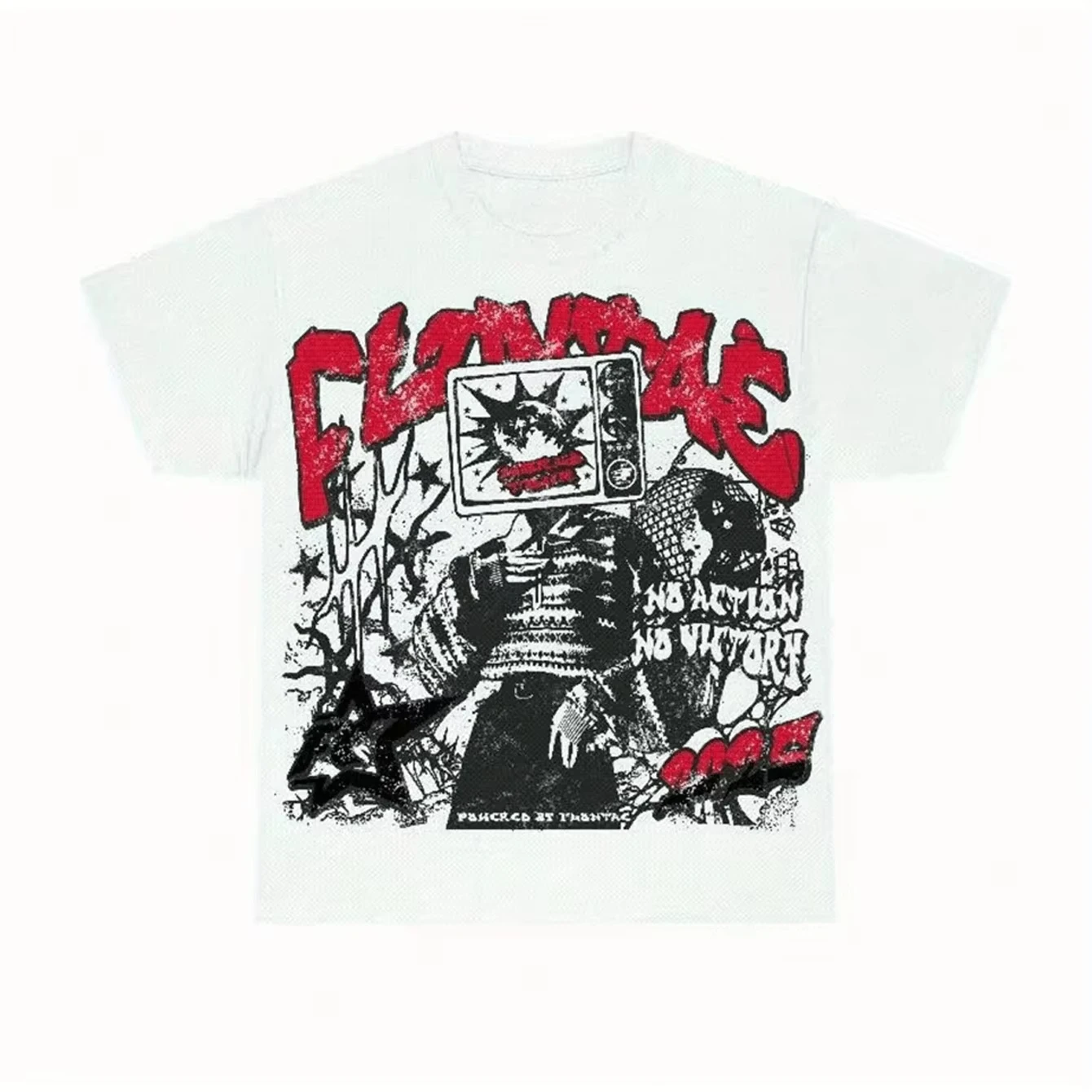 Camiseta con estampado estilo Y2K para hombre, 100% algodón, ropa deportiva informal de calle vintage de verano, estampado atrevido "FLASHBACK" y diseño vintage