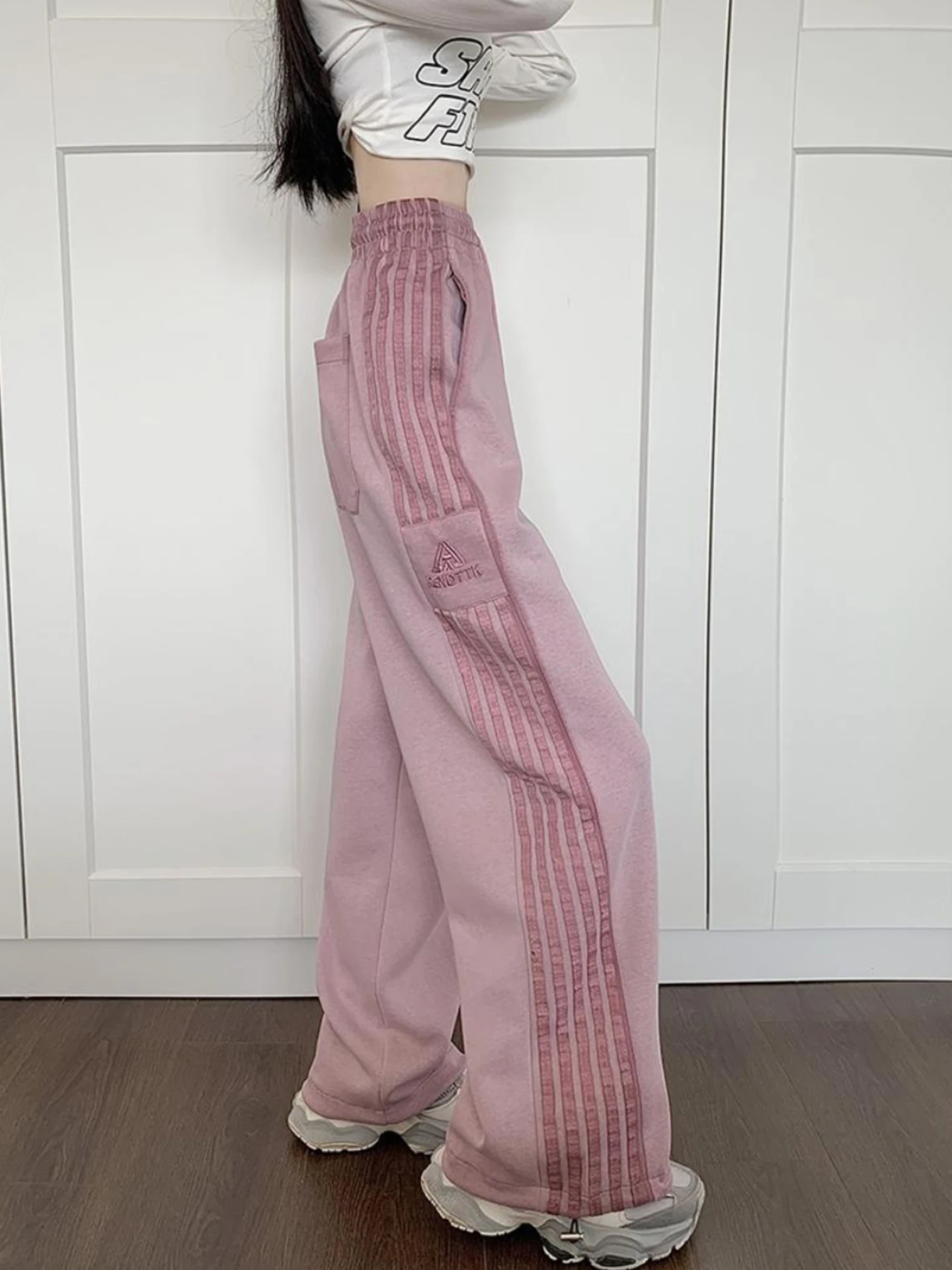 American High Street Striped Sport Pants Women Large Size Hip Hop Street Dance Pants Wide Leg Workwear Trousers Casual Pants