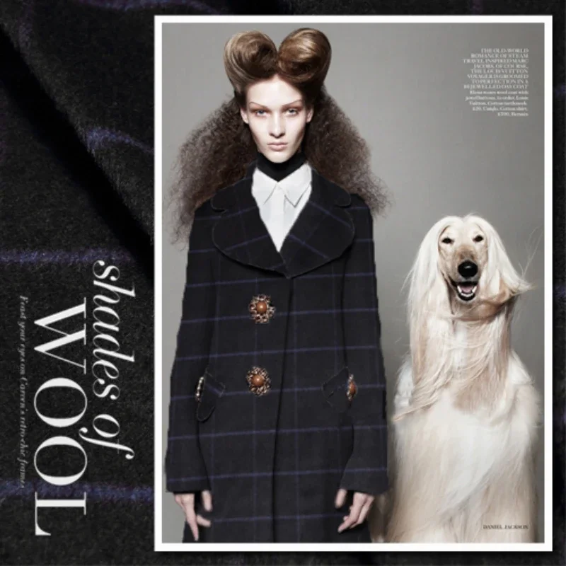 

Кашемировая ткань японского производства, тибетская черная, темная, в клетку, тонкий флисовый материал, весенне-осенний костюм, ветровка, ткань на метр