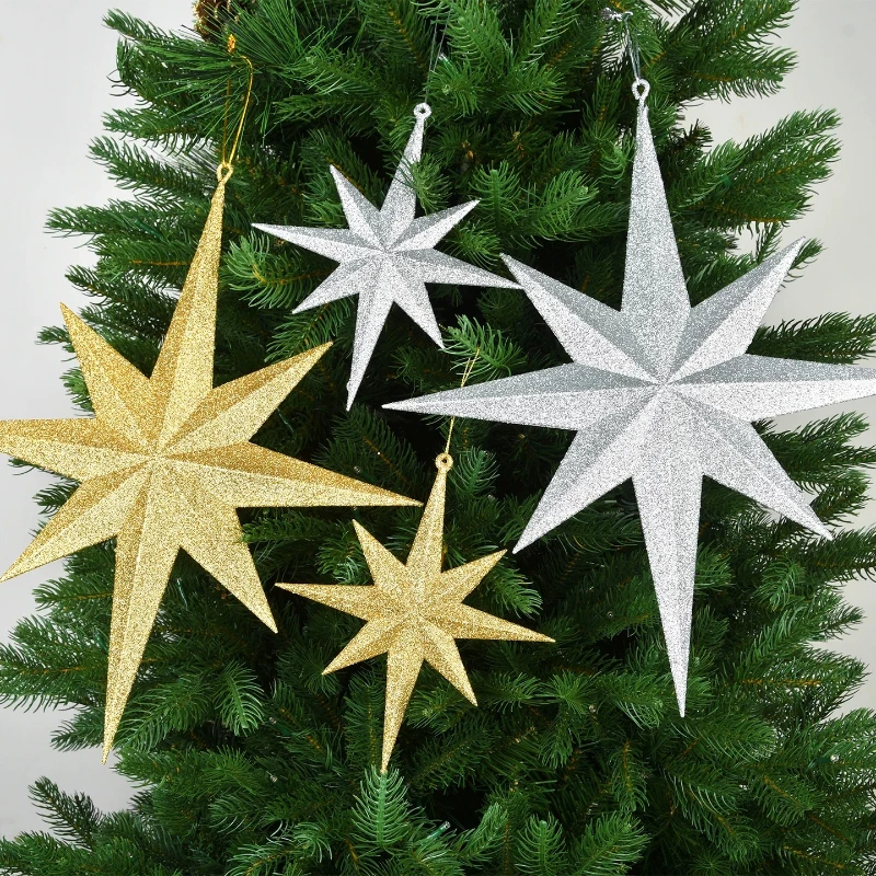 Christmas decorations three-dimensional star pendant gold and silver glitter pendant atmosphere decoration shopping mall