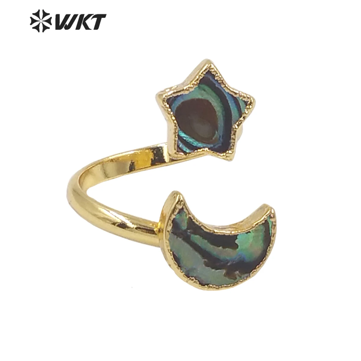 

WT-MPR027 WKT Fashion Nobleness Abalone Shell Rings Star Moon shape Gold Plated Open Ring Party Jewelry Valentine's Day Gift