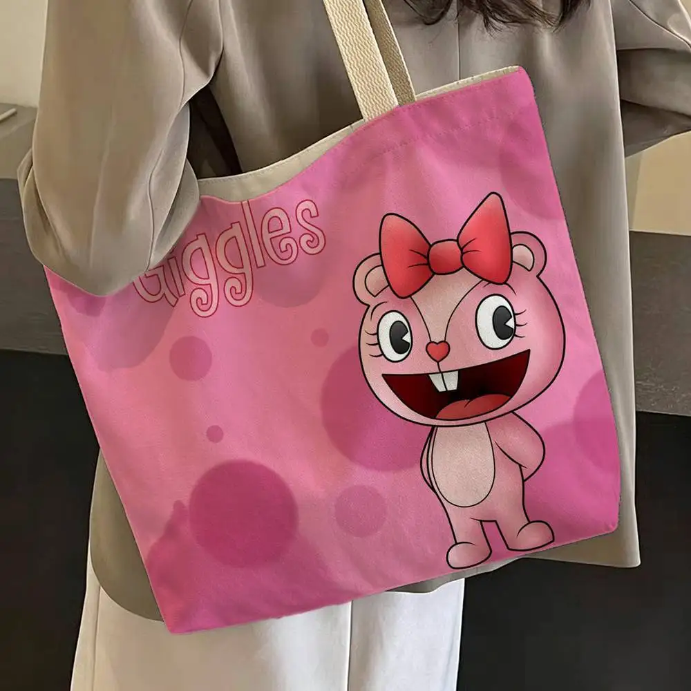 

H-Happy Tree Friends Canvas Tote Bag Spacious Durable Shoulder Bag with Zipper Closure and Classic Perfect for Work