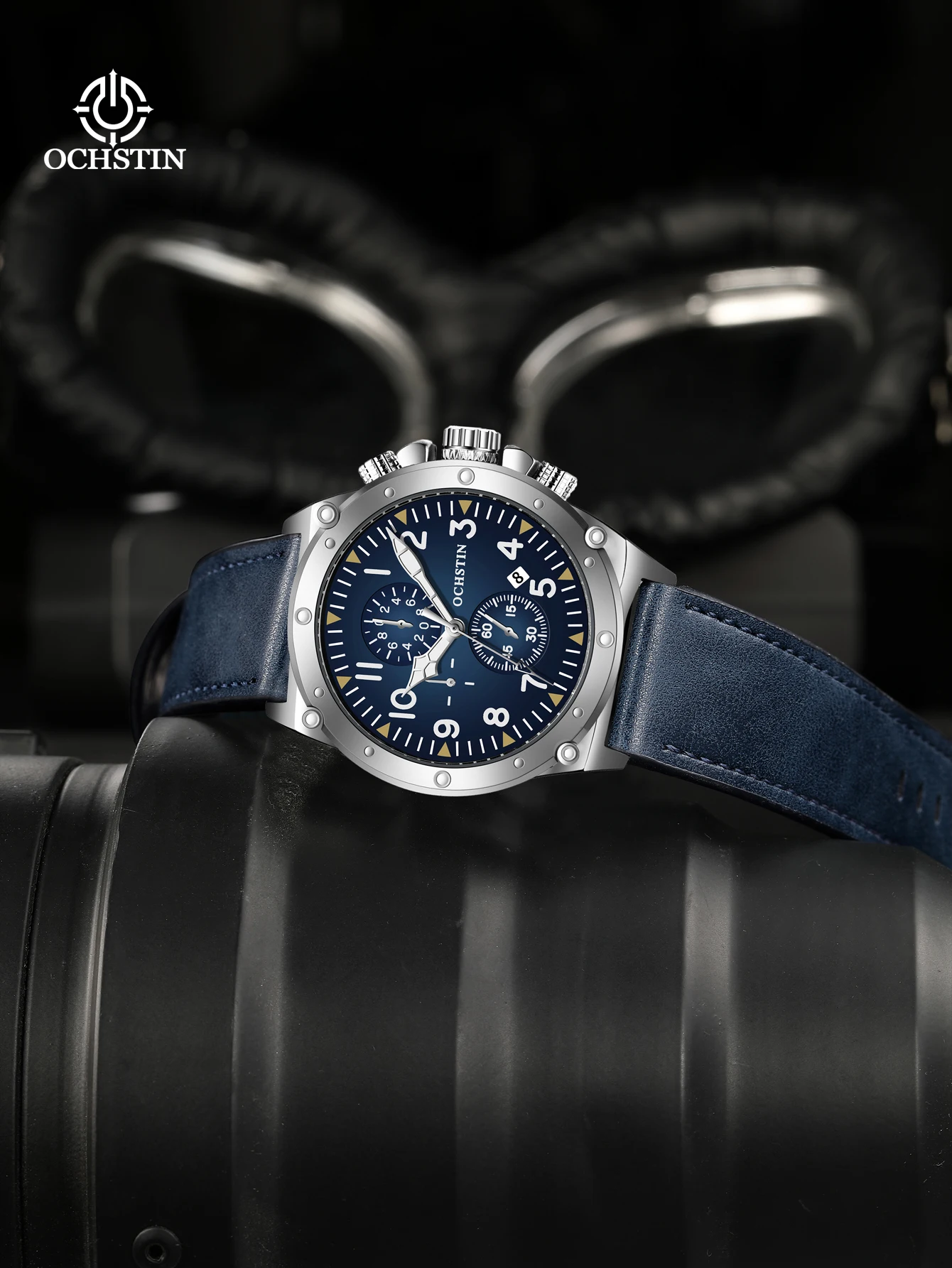 

OCHSTIN Multifunctional Quartz Movement Watches Man Luminous Hand Genuine Leather Strap Wristwatch Men's Classic Calendar Watch