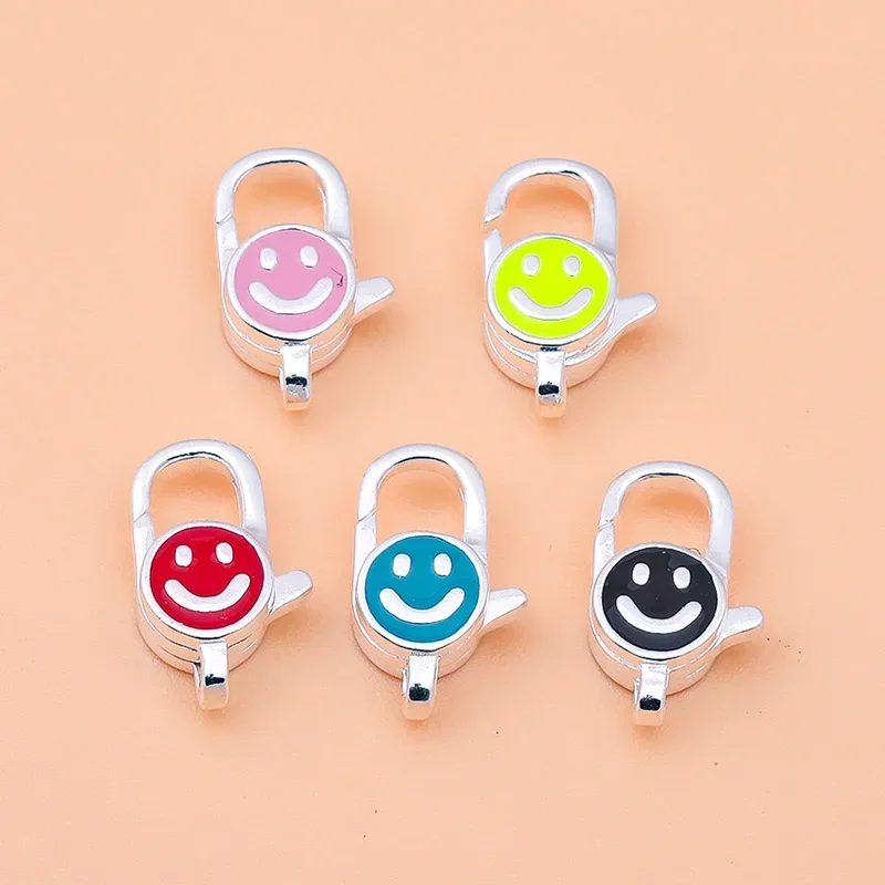 

925 sterling silver colorful drop glue smiling face spring buckle diy hand beaded woven bracelet necklace connecting clasp