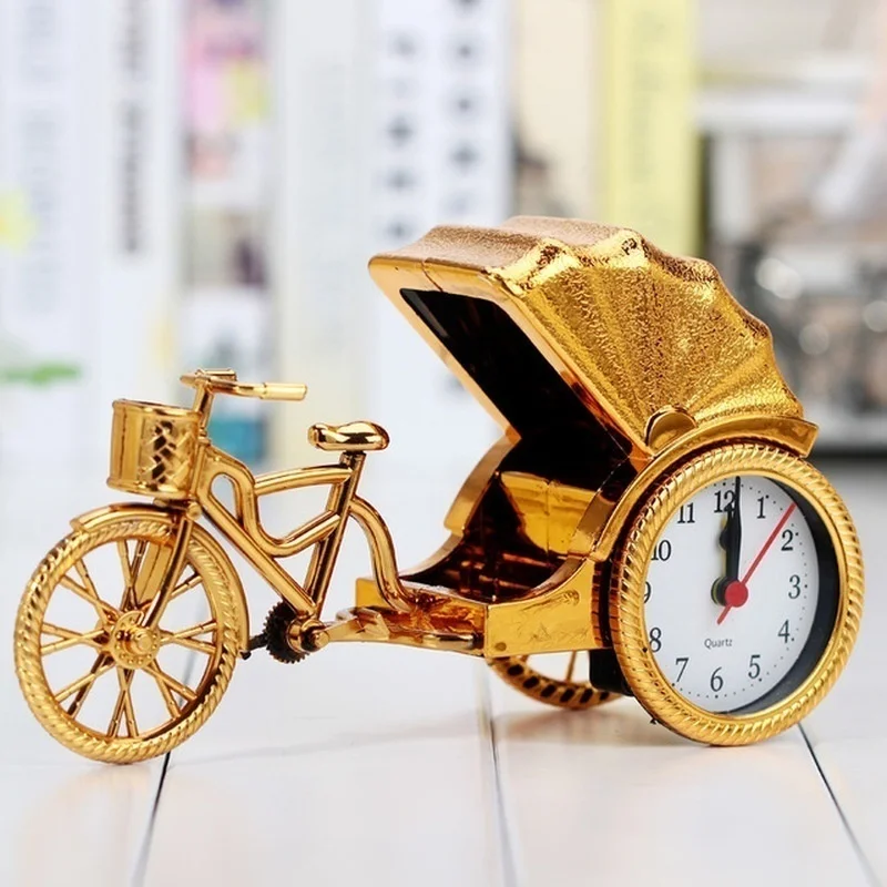Reloj despertador clásico Retro creativo con forma de rickshaw para decoración de escritorio, reloj de noche para estudiantes y niños, bonito reloj despertador para niños