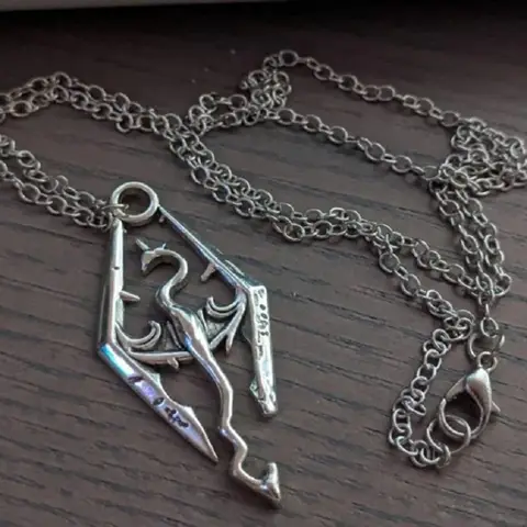 Vintage Dragon Viking Necklace, Gothic jewelry, Skyrim, games, Silver Pterosaurs, prismatic pendants, Dragon accessory, For Man