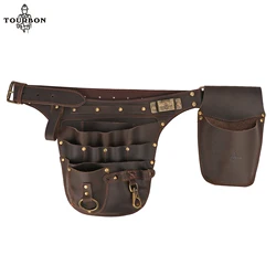 Tourbon Genuine Leather Florists Tool Belt Pouch Tool Waist Holster for Electrician Carpenter Construction and Gardener Brown