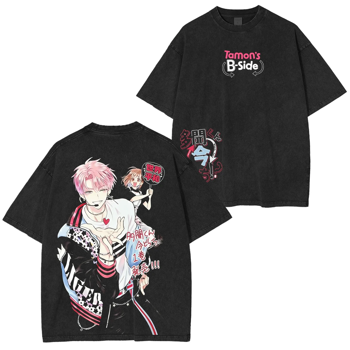 Tamon Fukuhara Washed Oversized T-shirt Men Women Vintage Streetwear Y2k Short Sleeve Heavyweight Cotton Female Male Clothing