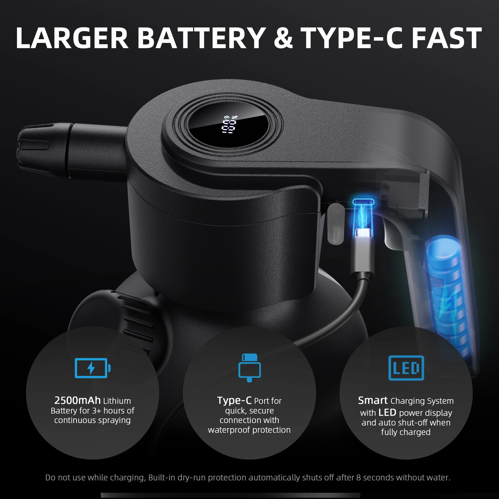 زجاجة رذاذ كهربائية سبايدر فارمر سعة 2 لتر، بخاخ نباتي قابل لإعادة الشحن من النوع C، مستر أوتوماتيكي مع كوب قياس وإعادة تعبئة سريعة