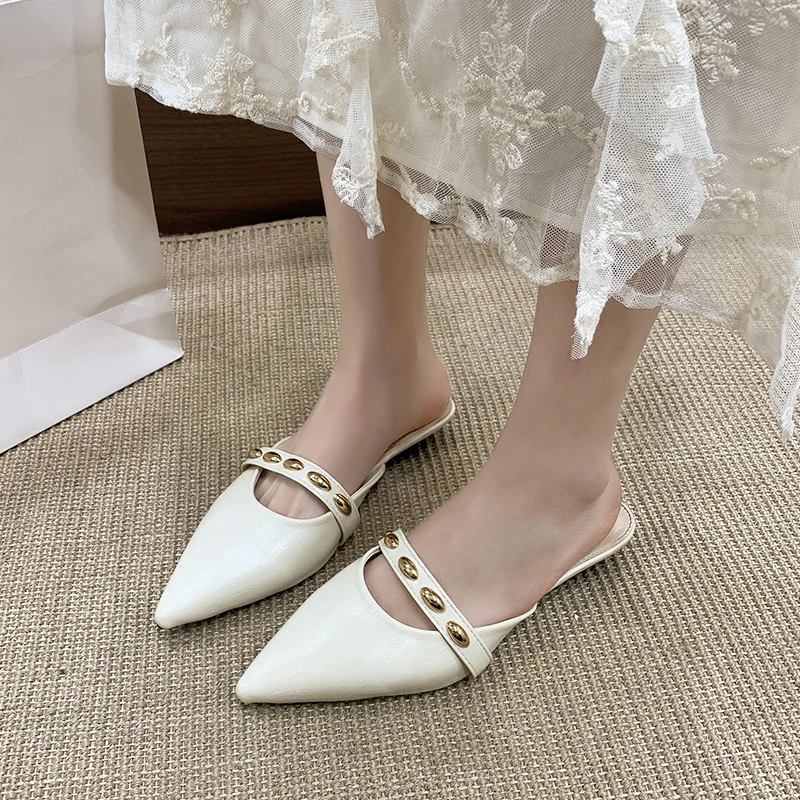 

Французские ретро-полутуфли с закрытым носком для женщин, новые весенние туфли на шпильке с острым носком, на среднем каблуке, в стиле кэжуал