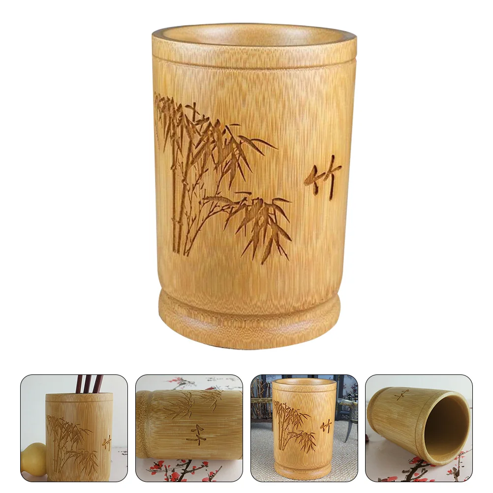 

1Pcs Bamboo Pen Holder Carved Desktop Organizer Ink Brush Storage Container Brush Pen Pencil Case Multifunctional