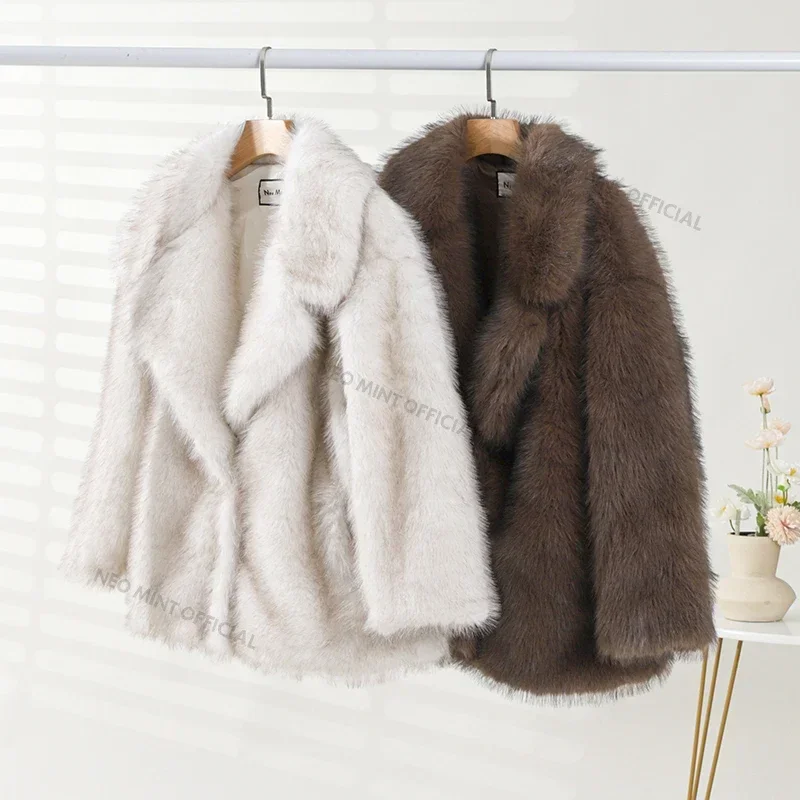 Winter Ins Hot Fashion Girls Oversized Gradient Fur Coat Women Thick Warm Outerwear Fluffy Faux Fox Fur Jacket