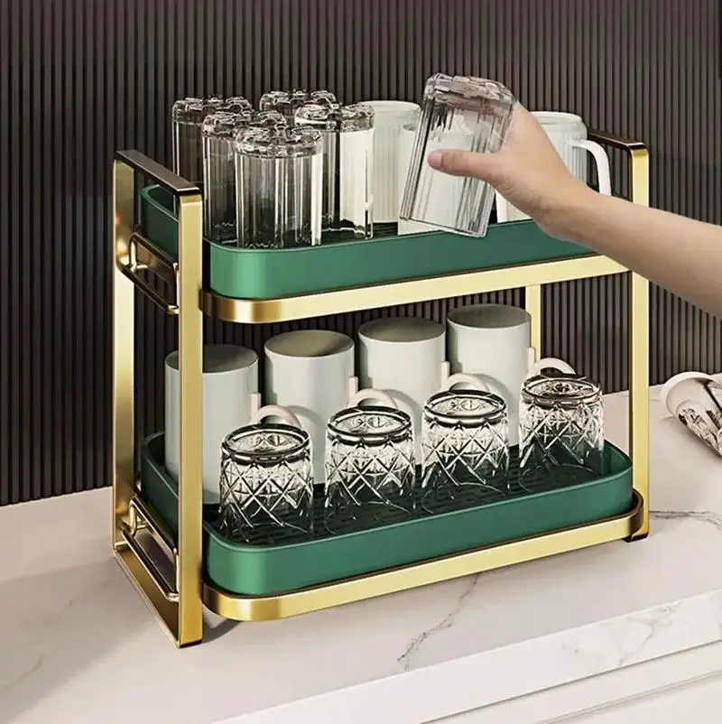 Küche Tasse Lagerung Rack Doppel Trocknen Tasse Rack Multifunktionale Teetassen Obst Entwässerung Rack Haushalt Büro Tee-Set Organizer