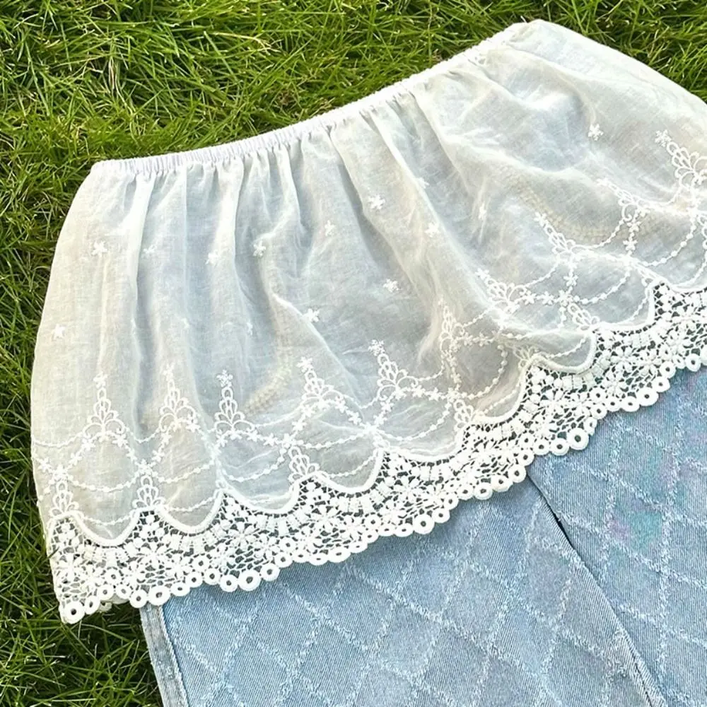 

Кружевная нижняя юбка-комбинация с вышивкой и цветочным узором, корейский стиль, защитная короткая юбка-сетка Y2K, женская, с кружевной подкладкой