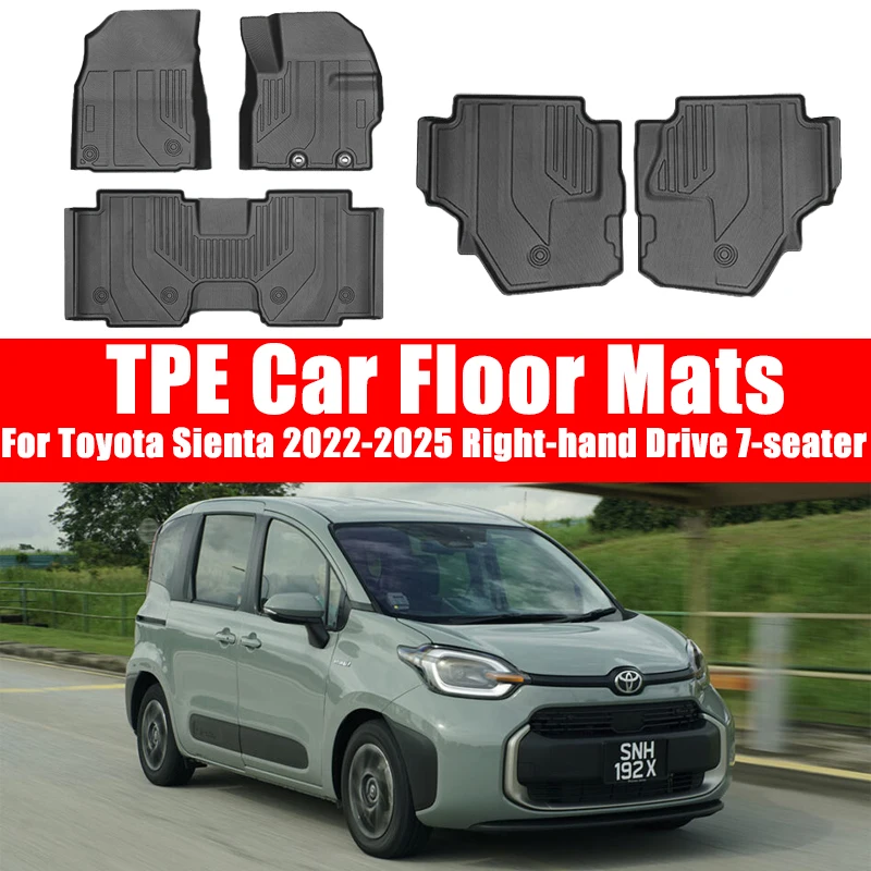 

TPE Waterproof Car Floor Mats for Toyota Sienta 2022-2025 Right-hand Drive 7-seater All-weather Wear-resistant Trunk Protector