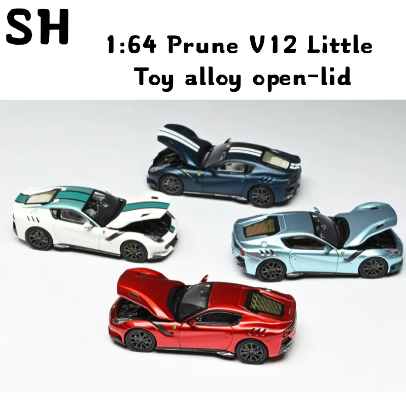 En stock 1:64 Prune V12 pequeño juguete de aleación de tapa abierta modelo de coche de simulación en miniatura, adornos para adultos, juguetes para niños, regalos para niños