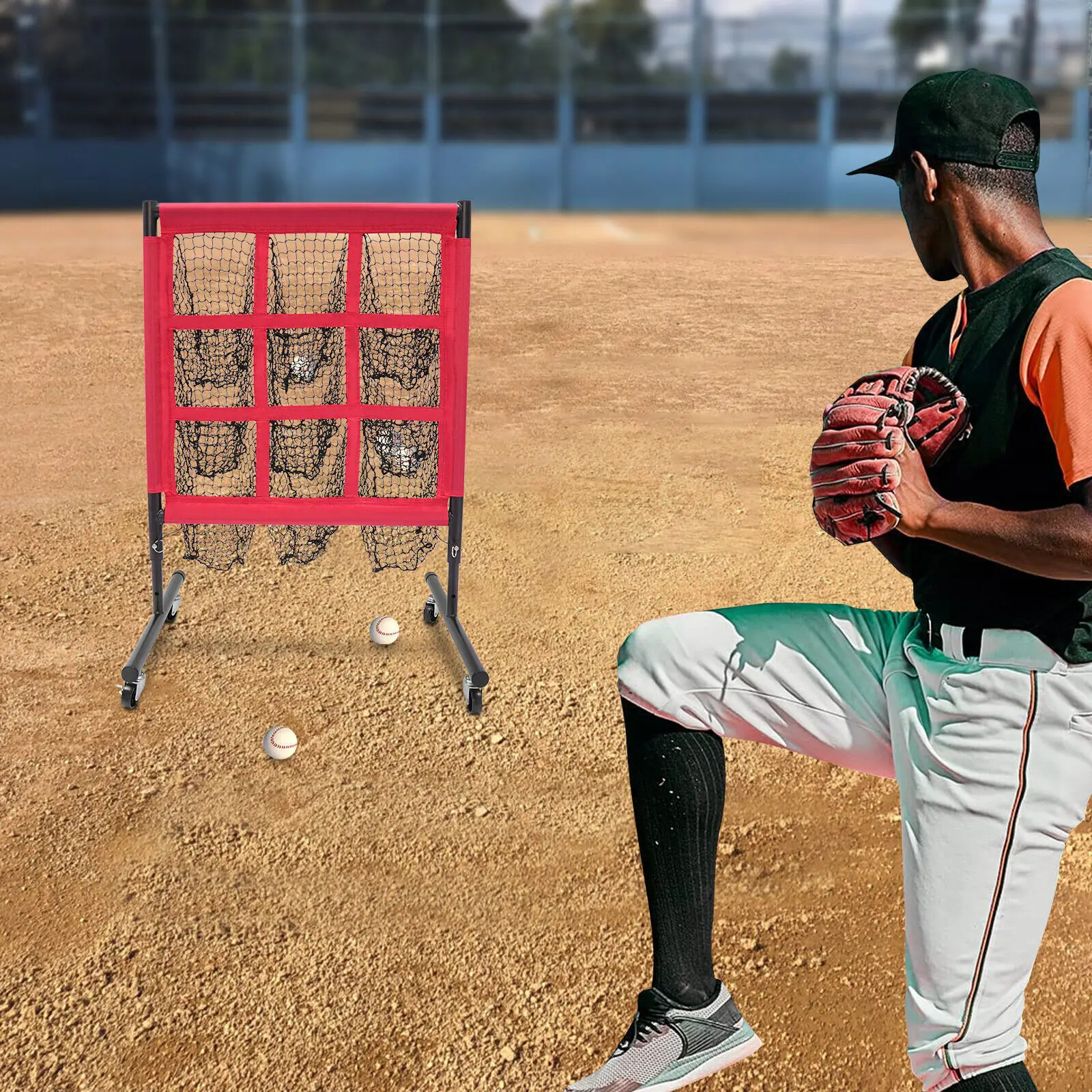 

2-in-1 Golf Practice Net Baseball Training Net with 9 Target Holes Portable Indoor Outdoor Sports Equipment