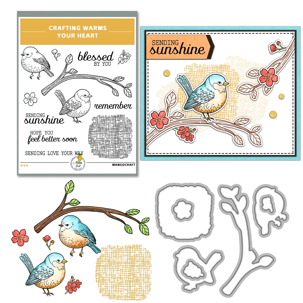 Mangocraft Cute Fatty Sparrow Bird Branch Cutting Dies Clear Stamp DIY Scrapbooking Metal Dies Silicone Stamp Cards Albums Decor