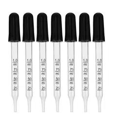 7Pcs Glass Scale Dropper Rubber Head Scale Pipette Dropper Essential Oil Bottle Straw Multi-purpose Droppers for School Home