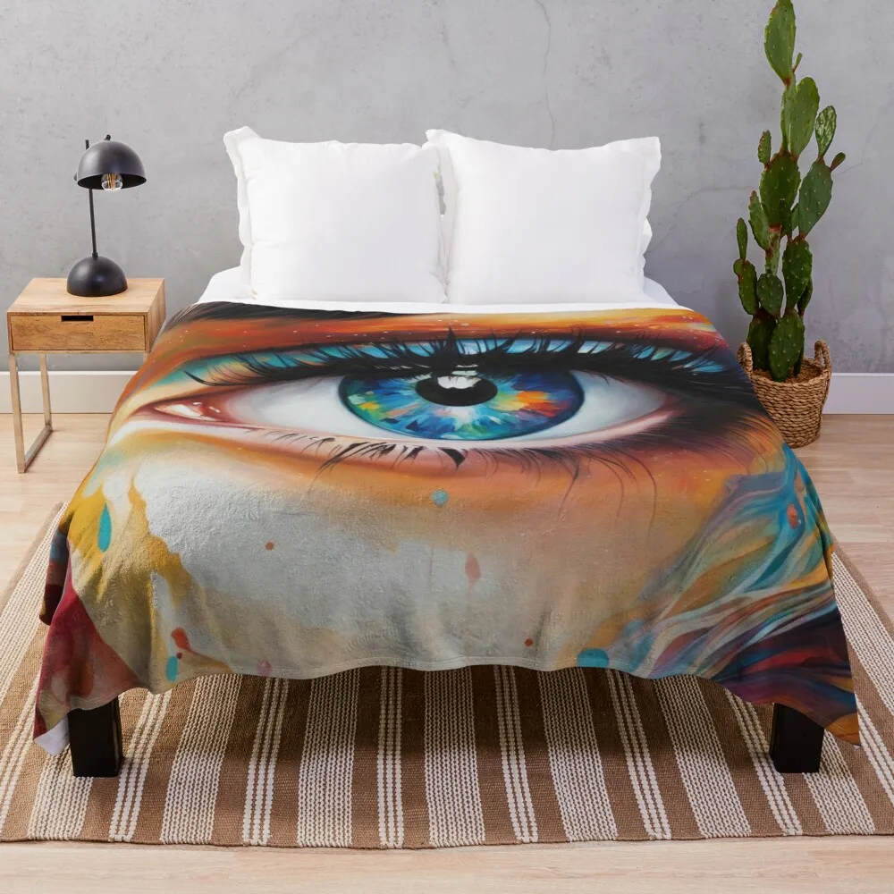 Eye: Summer Tenderness in Digital Art, a Unique Interpretation Throw Blanket Flannel Fabric Sofas Blankets